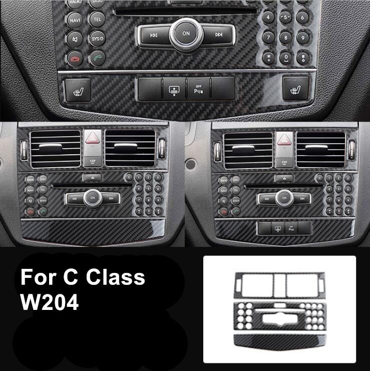 Для Benz C Class W204 аксессуары из углеродного волокна стиль салона автомобиля центральная консоль инструмент AC вентиляционное отверстие выходная панель крышка компакт-диска наклейка украшение