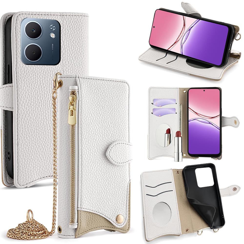 For Oppo A5x 5G Leather Case Wallet Stand Cover Irregular Tail Style with Chain Strap