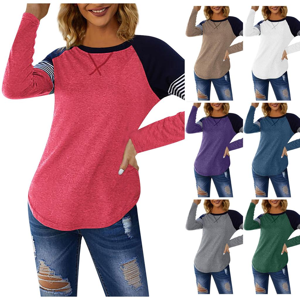 Женский модный темпераментный однотонный топ с круглым вырезом и длинными рукавами