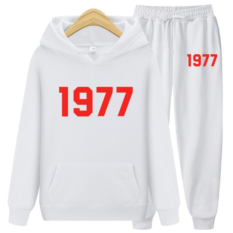 1977 Толстовка с капюшоном из двух частей Комплект с капюшоном Женская модная брендовая уличная свободная флисовая осенне-зимняя теплая толстовка с капюшоном + брюки Комплект
