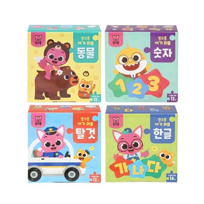 Сделано в Корее, сертифицировано KC – Пазл для малышей Pinkfong (Цифры + Корейский алфавит + Животные + Транспорт) 4 варианта