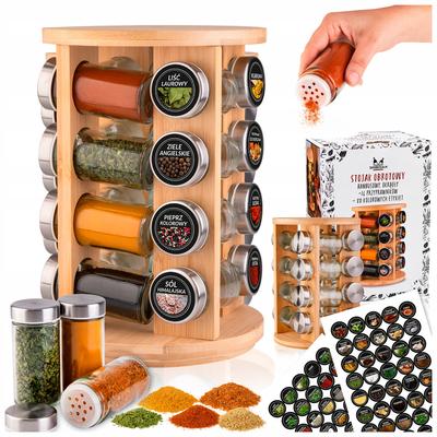 Wooden Rotating Rack, Round + 16 Spice Racks + 80 Black and Color Spice Labels, Size 36