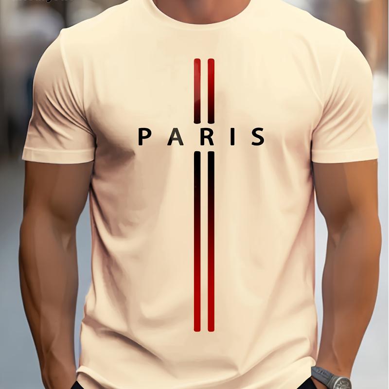 Мужская хлопковая летняя свободная футболка с принтом в виде буквы PARIS, облегающая, повседневная, спортивная, с круглым вырезом и короткими рукавами