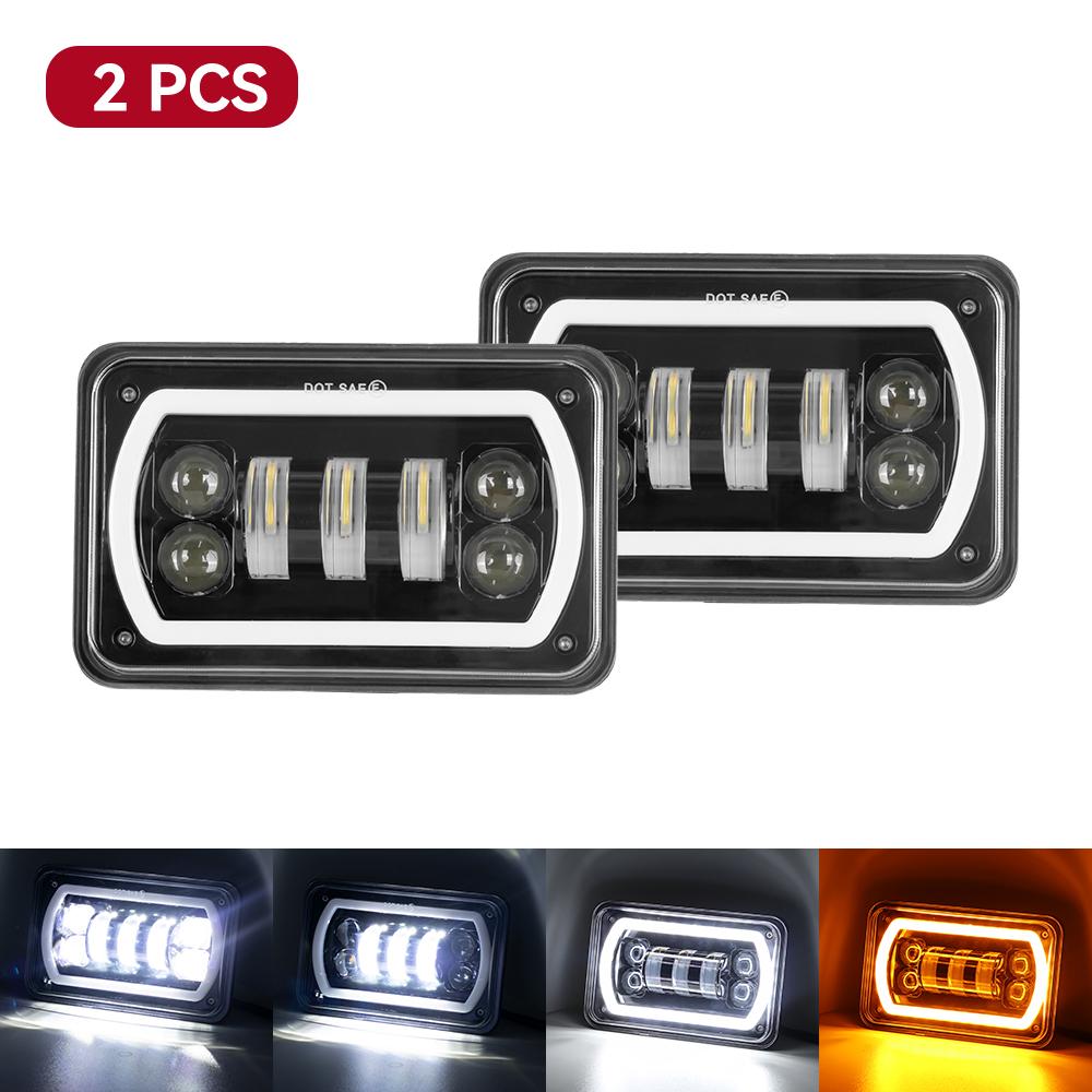 4X6inch Black Square LED Headlight DRL LED Driving Light Hi/Lo For Honda Offroad Trucks Accessories Rectangular Light 12V