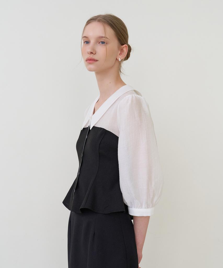 BIBYSEOB Two-Tone Collared Blouse Black [T61]