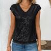 Summer New Women's V-neck Sequined Short Sleeved Top Vest for Women