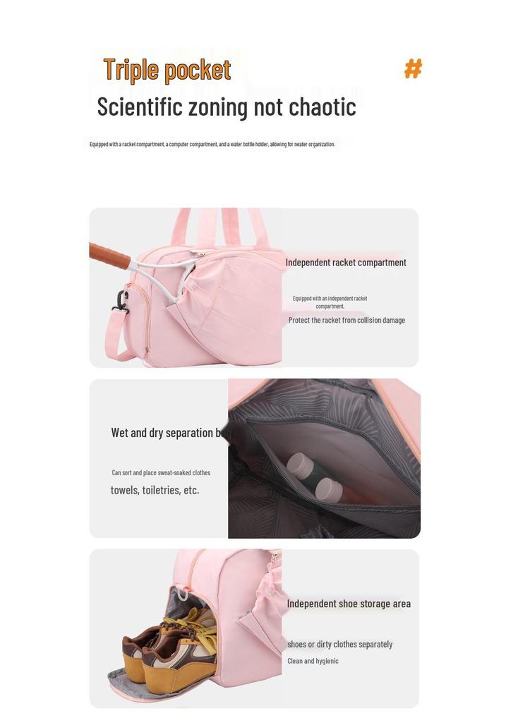 Women's Large Capacity Badminton & Tennis Bag with Dry/Wet Separation - Handheld & Shoulder Options