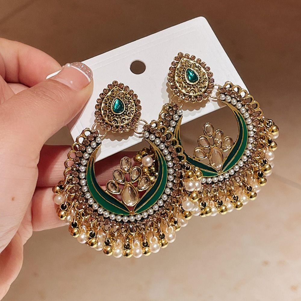 Beaded Tassel Tassel Water Droplet Earrings Rhinestone Exaggerated Tassel Earrings Girls Gift