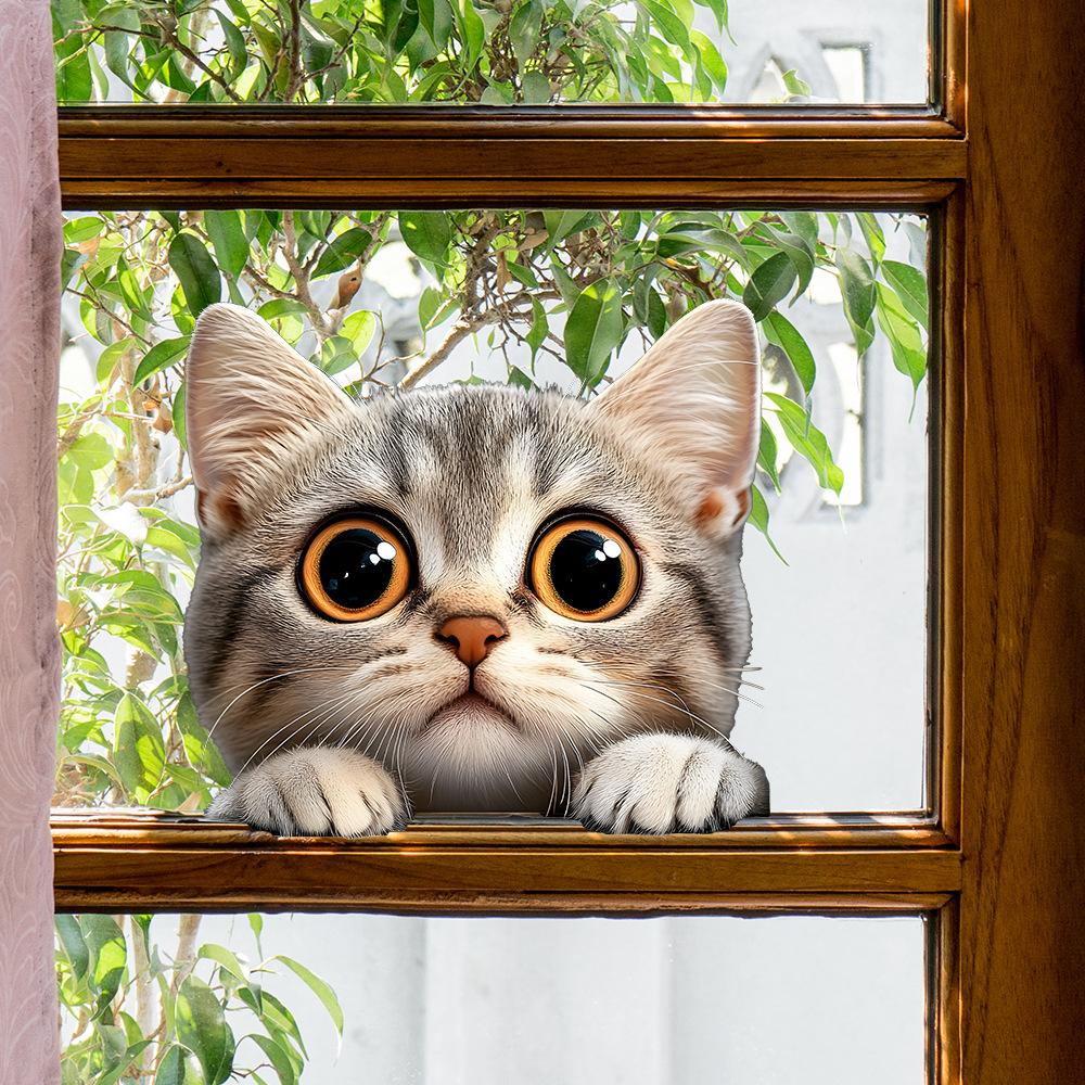 Мультфильм Подглядывающий Кот Балкон Стекло Домашний Фон Украшение Окна Наклейка