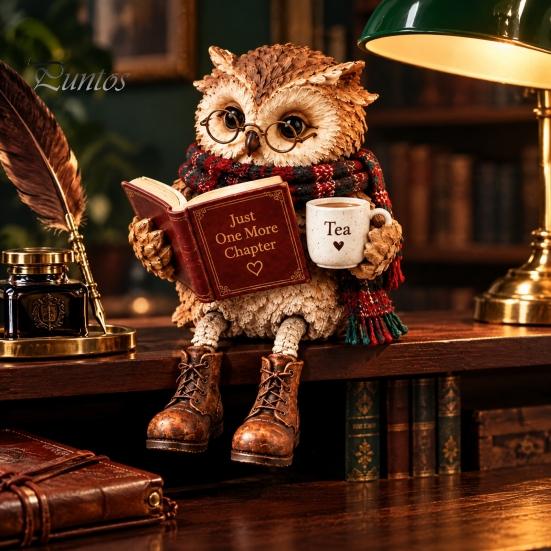 Декоративные Акценты для Книжной Полки, Фигурка Совы-Сидельца для Любителей, Статуэтка Читающего Животного из Смолы, Маленькая Настольная Статуэтка Животного, Орнамент в Стиле Кантри для Книжной Полки