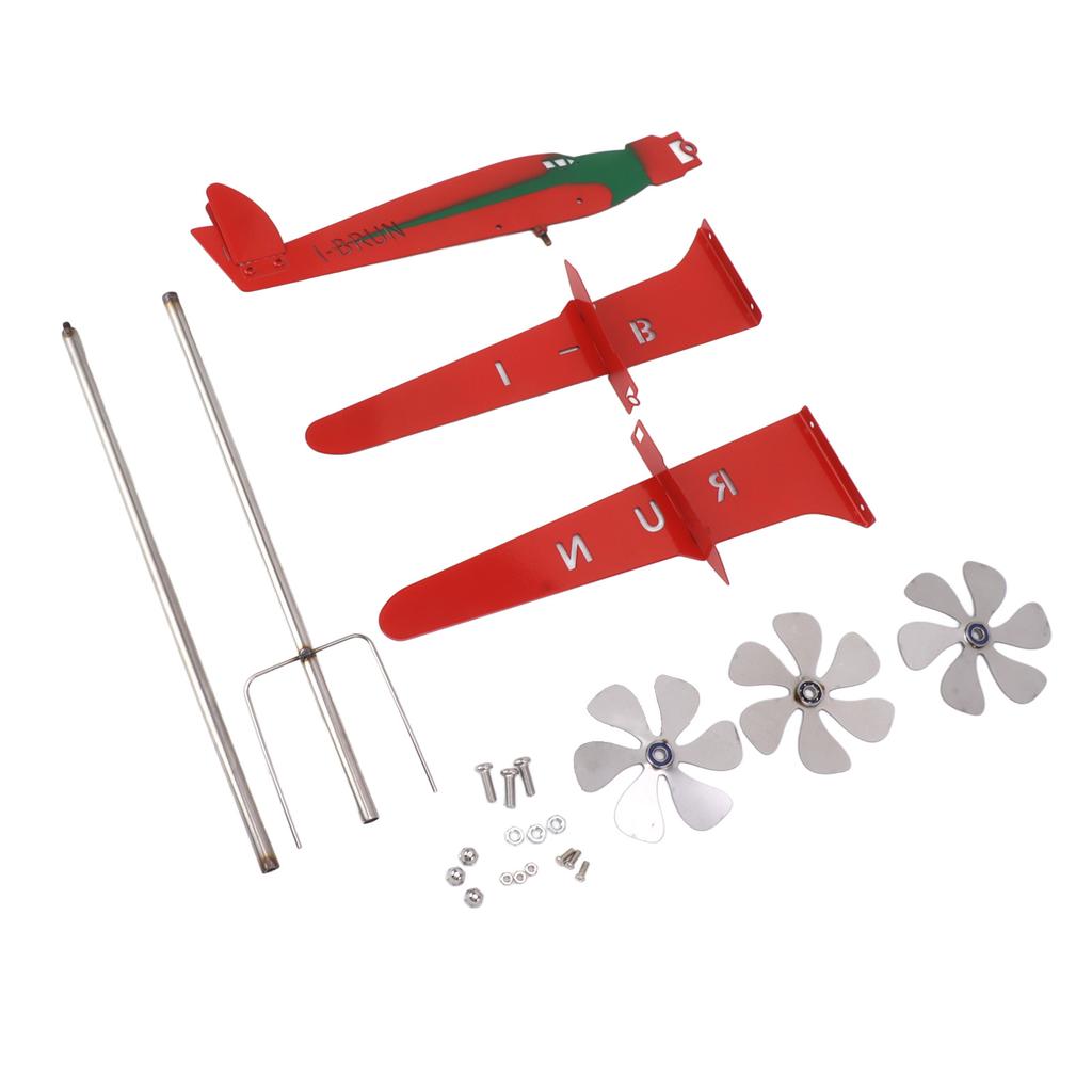Metal Aircraft Weather Vane 3D Red Rustproof Smooth Airplane Windmill Wind Spinner for Garage Dome
