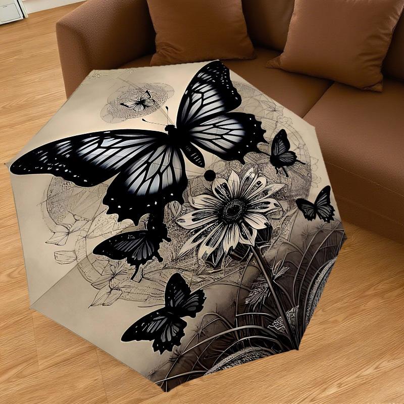 1pc Butterfly Flower Automatic Open/Close Umbrella Compact Folding Umbrella with 8-Rib Shaft for Women/Men, Elegant Birthday1224S