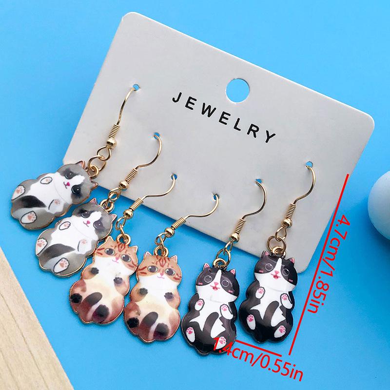 Эксклюзивный набор модных серег из сплава с мультяшным принтом котенка