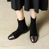 Осенне-зимние модные ботинки женские на низком каблуке большого размера женские ботинки квадратный каблук новая резиновая подошва корейская версия замшевые черные полусапоги женские