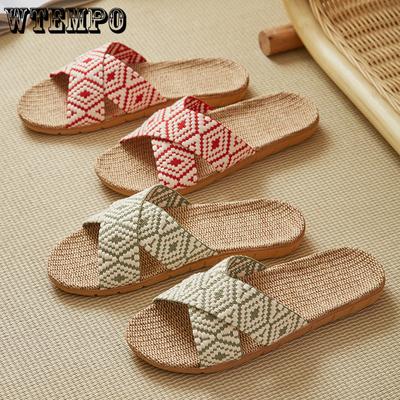 Льняные тапочки. Женские летние тапочки для домашнего интерьера. Домашние гостиничные сандалии. Нескользящие бесшумные тапочки.