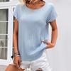 Ayollar yozgi qisqa yengli futbolka Elegant bir xil rangli ko'ylak Modali plissirovka qilingan top Dumaloq bo'yin Keng bichimli Polyester bluzka ish uchun, kechalar uchun