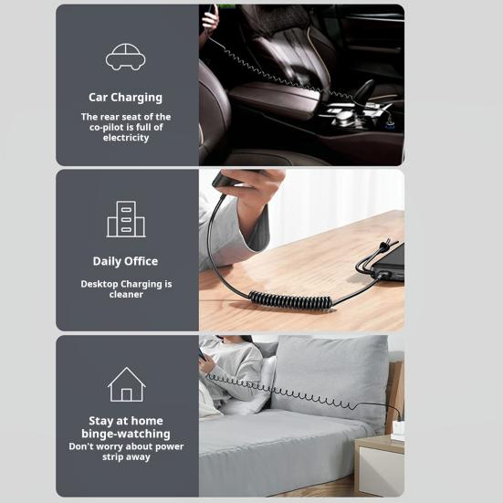 Витой кабель USB-USB C, выдвижной шнур автомобильного зарядного устройства для IPhone, Android, передача данных, пружинный дизайн, кабель для быстрой зарядки 5А