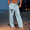 Мужские повседневные свободные и удобные повседневные брюки, хлопковые льняные брюки с принтом на шнуровке