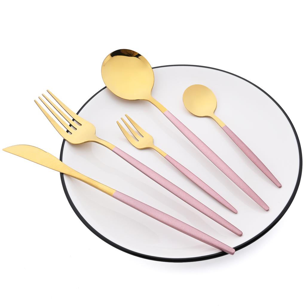 30Pcs Red Gold Dinnerware Set Western Stainless Steel Cutlery Knife Cake Forks Tea Spoon Flatware Silverware Kitchen Tableware