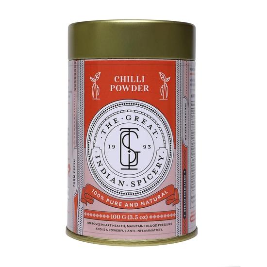 The Great Indian Spicery | Chilli Powder (Laal Mirch Powder) | 100gm Tin – 100% Pure & Natural, Farm Fresh, Non-Adulterated