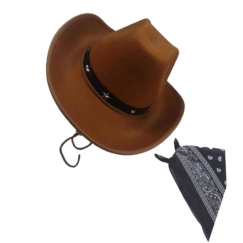 Ковбойская шляпа в стиле вестерн с пятиконечной звездой и заклепками, карнавальная рыцарская шляпа