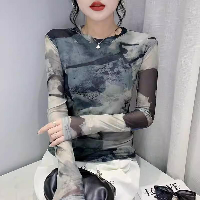 Рубашка в стиле ретро с тонким низом, женская летняя, в иностранном стиле, облегающая, с длинными рукавами, верхняя часть футболки