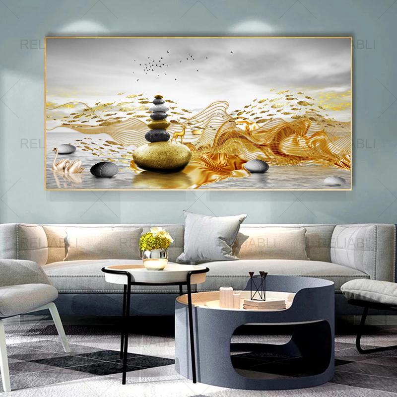 Современная абстрактная декоративная картина с оленьим деревом, лента, печать на холсте, настенные художественные картины для гостиной, светлый роскошный домашний декор