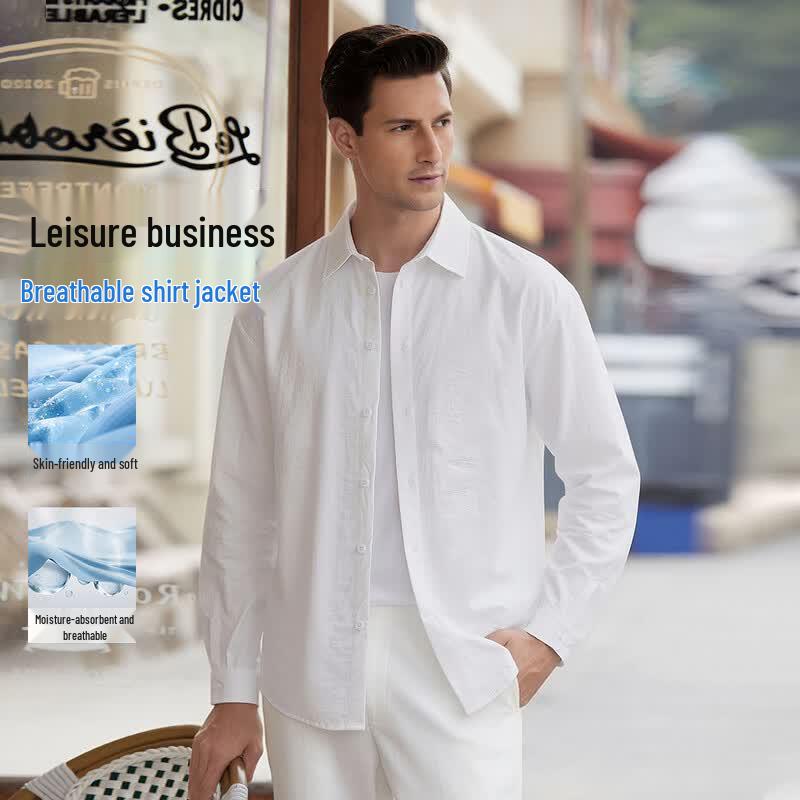 Мужская рубашка POLOMEISDO однотонная с длинным рукавом в стиле business casual