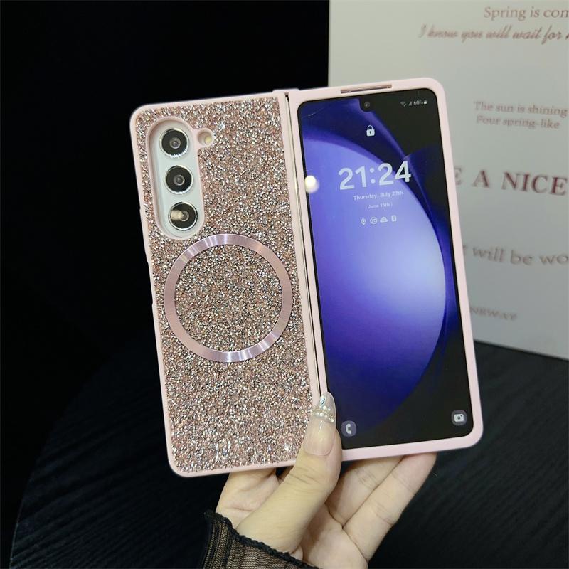 Чехол из блестящей кожи и магнитного пластика для телефона Samsung Galaxy Z Fold 6 5 4 Fold 6 Fold 5 Fold 4 Fold 3 Hard Shell Защитный чехол