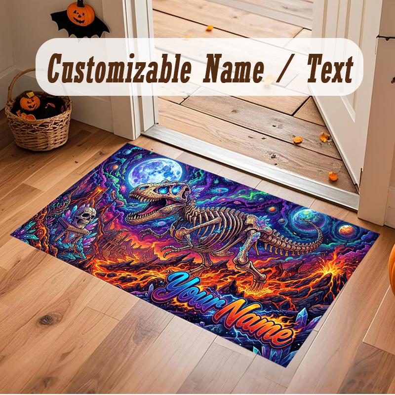 Dinosaur Theme Soft Crystal Velvet Rug Custom Name & Text Print Non Slip Floor Rug for Bedroom Living Room