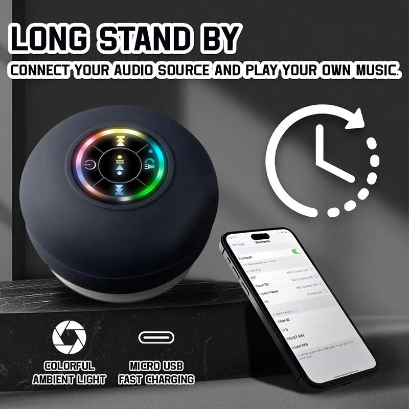 Портативная беспроводная мини-колонка Bluetooth LED с микрофоном, присоской, водонепроницаемостью IPX4, устойчивая, для путешествий, улицы, ванной комнаты