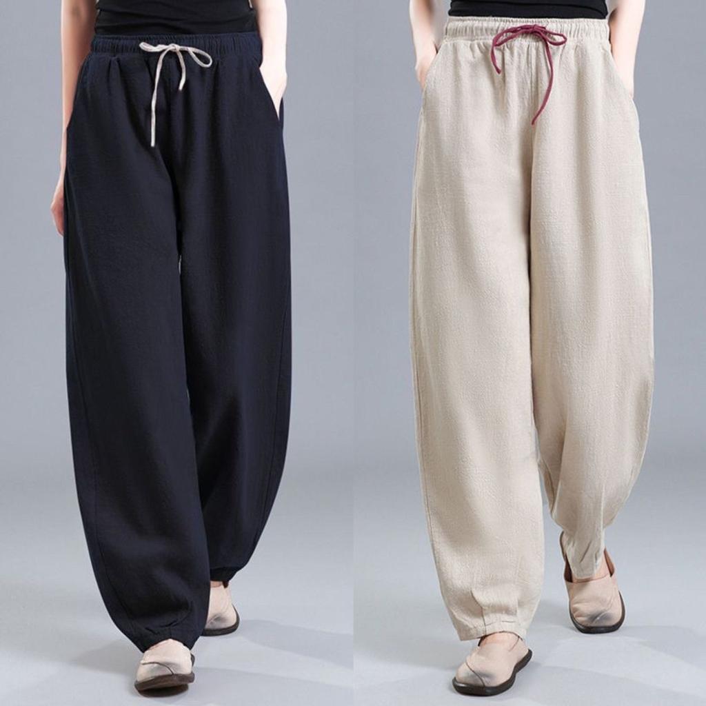 Cotton Linen Draping Bloomers Women Summer High-waisted Haren Pants Casual Pants Loose Vintage Radish Pants Women