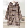 Женское клетчатое пальто-дафлкот из шерсти серии Miu от Demana с капюшоном и застежками-клевантами