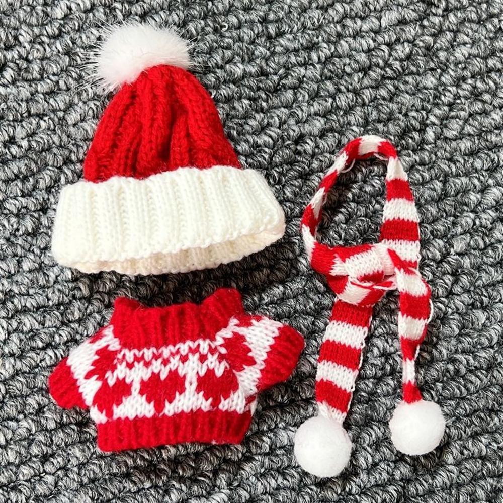 Doll Clothes Set for 17cm 1st/2nd/3rd Figures Winter Christmas Outfit with Sweater/Hat/Scarf (No Doll)