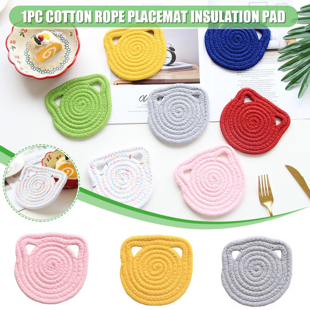 Yarn Braided Cute Cat Ears Placemats Non-Slip, Heat- Resistant For Dining Table