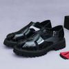 Роскошные брендовые мужские повседневные сандалии на платформе из натуральной кожи, увеличивающие рост, летние лакированные черные туфли, большие размеры 38-46