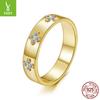 925 Sterling Silver Gold Plated Mozzarella Diamond Ring Wedding Ring, Popular Lucky Clover Ring