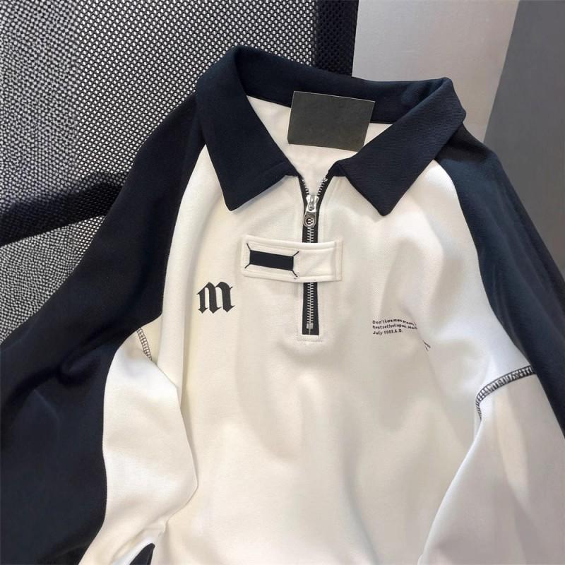 Womens Retro Collegiate Half-Zip Polo Sweatshirt Hip Hop Streetwear Color Block Top