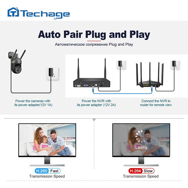 Techage 3-мегапиксельная PTZ-беспроводная система видеонаблюдения, двусторонняя аудиосвязь, Wi-Fi, IP-камера безопасности, 8-канальный P2P NVR, комплект видеонаблюдения, автоматическое отслеживание человека