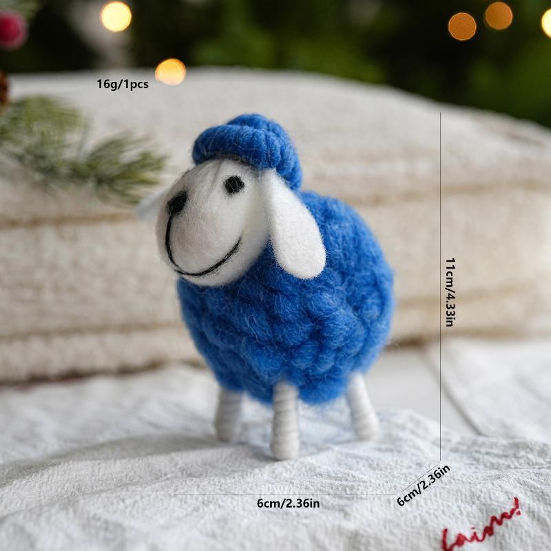 Miniature Wool Sheep Figurine 1Pcs Handmade Cute Felt Ornament for Xmas Holiday Home Living Room Decor