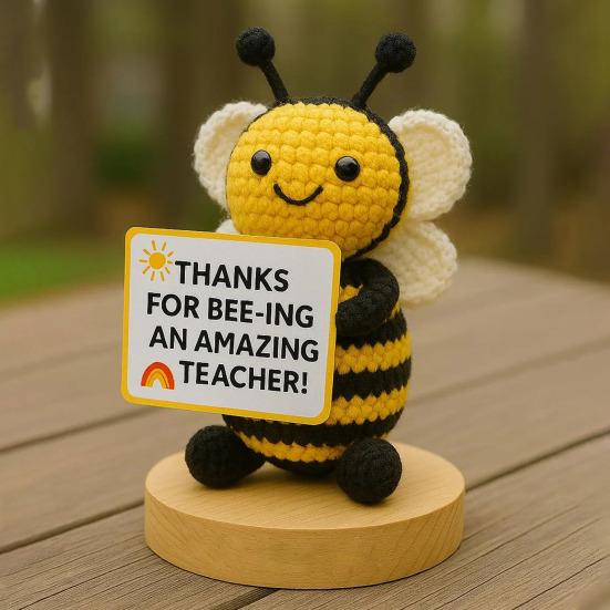 Вязаная пчела учителю подарок признательность ручной работы украшение благодарности пчела со знаком вязание крючком пчела