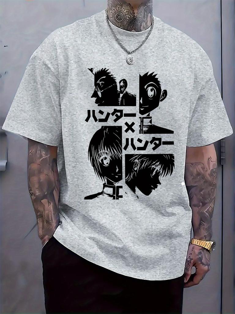 Anime Graphic Print T-shirt - Black Casual Crew Neck Short Sleeve Tee with Stylish Character Design