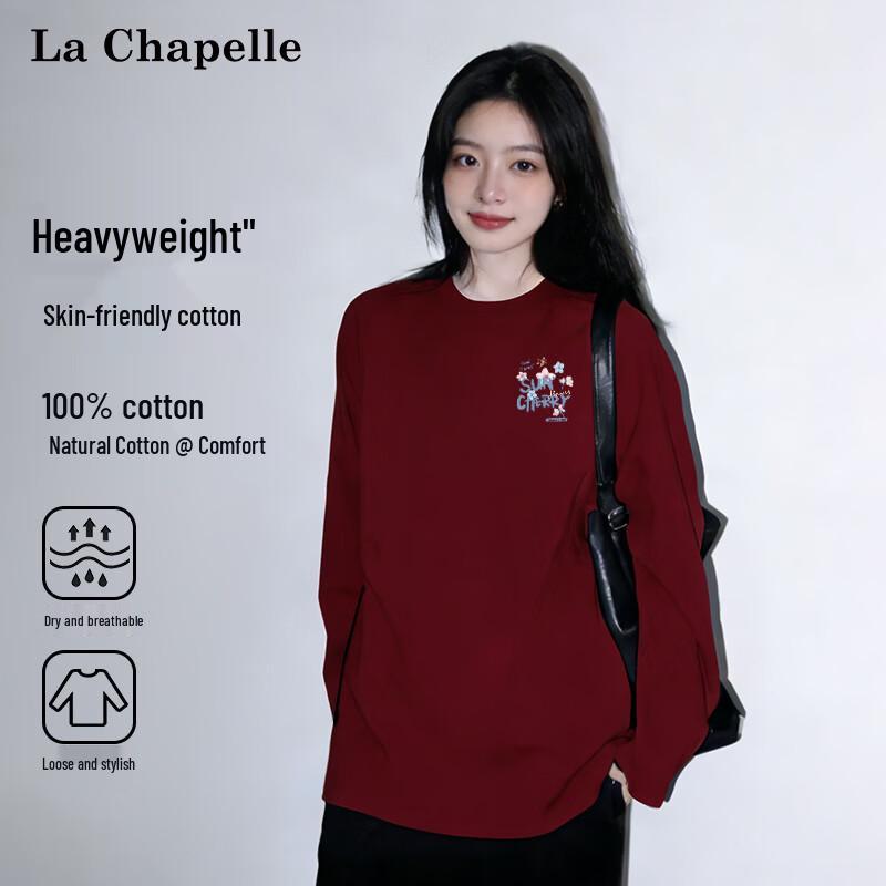 La Chapelle Women's 2026 Spring 100% Cotton Cherry Blossom Print Long-Sleeve T-Shirt