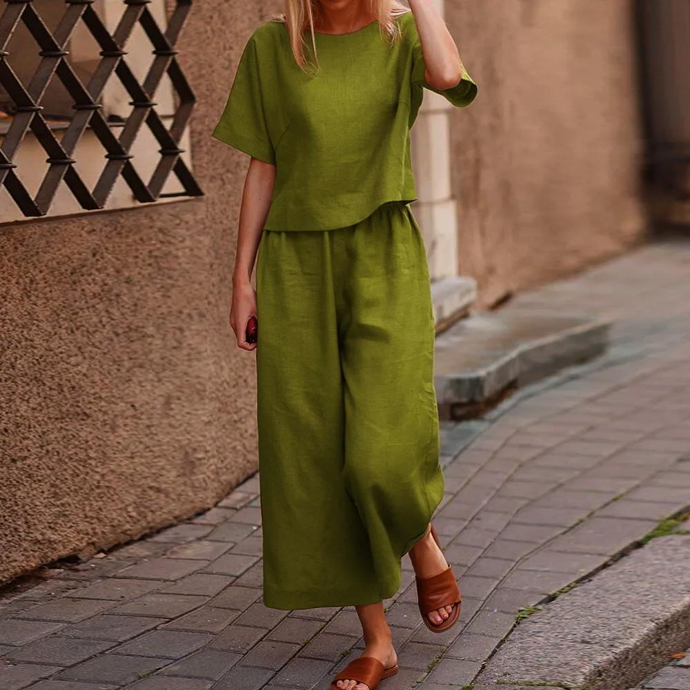 Women Casual Large Size Loose Temperament Casual Wide Leg Pants Solid Color Suit