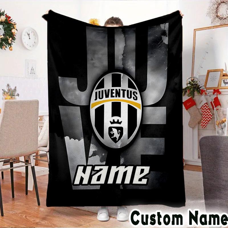 Custom Name Juventus Emblem Throws Blanket Flannel Blankets for Couch Bed Gifts for Men Women Picnic blanket Christmas fan gifts