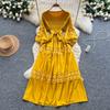 Retro Palace Style Dress for Women In Autumn and Winter A High-end Feel and Straps Waist Cinching Hollow Out Splicing Elegant Long Women Dress