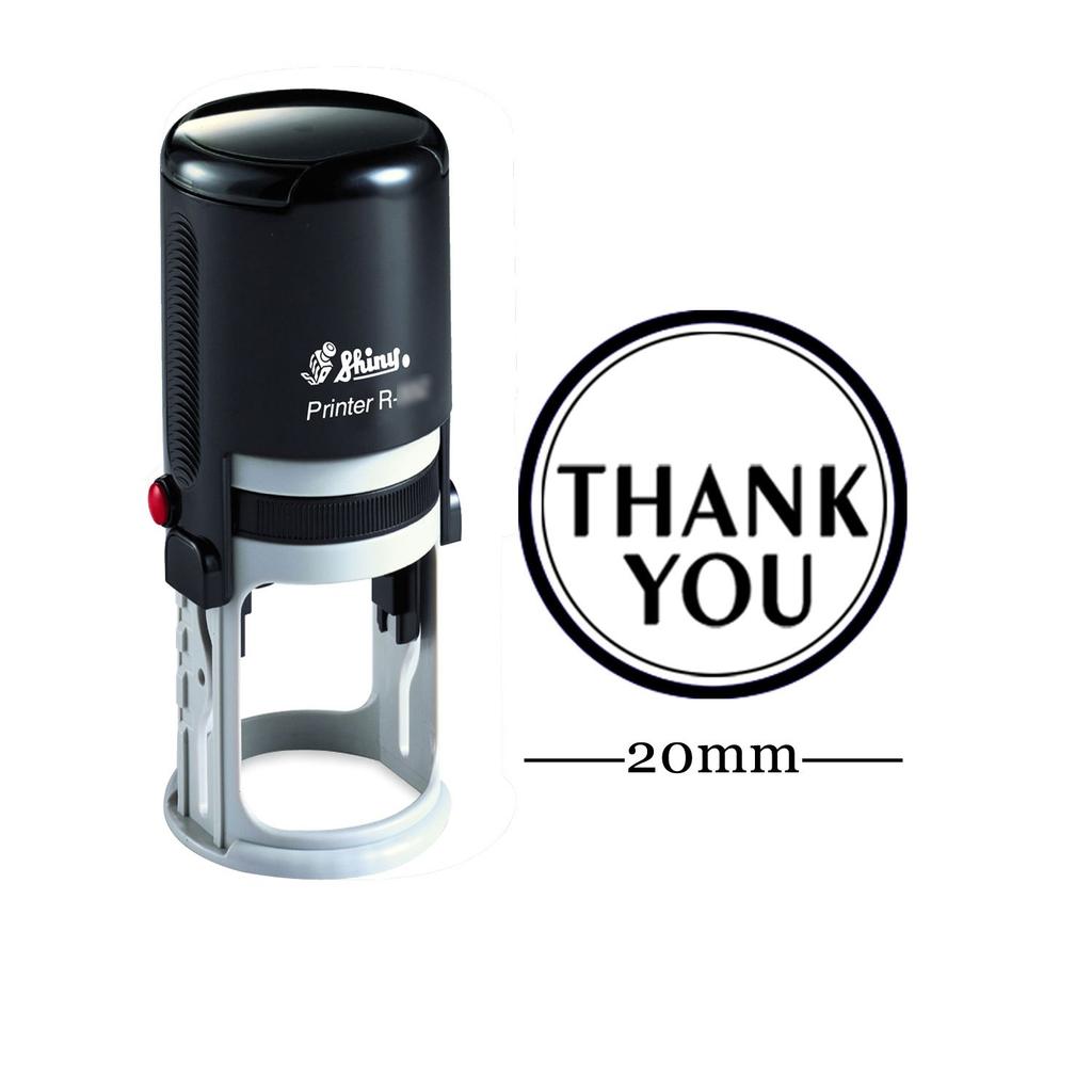 THANK YOU Round Self Inking Thank you Stamp 20mm Mini Shiny Mounted Rubber