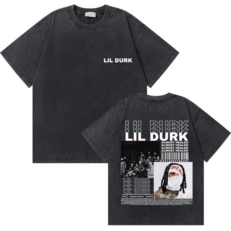Стирка Винтажная Футболка Рэпера Lil Durk Healing Tour Унисекс Женская Хип-Хоп Мода Оверсайз Футболка Унисекс Повседневная Хлопковые Футболки