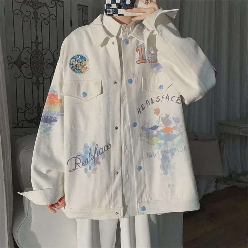 Men's Colorful Graffiti Denim Jacket - 2023 Spring & Autumn Collection, Unique Lapel Design, Loose Fit