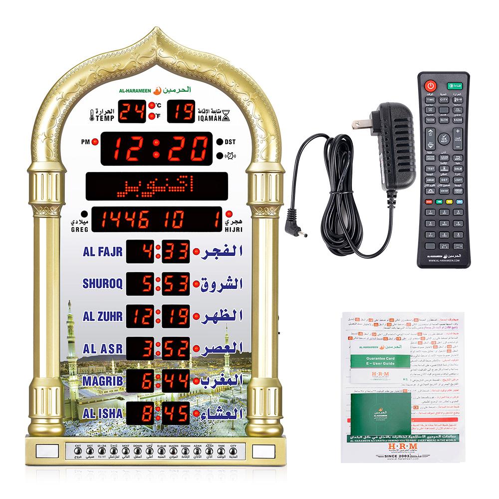 12V США ЕС Азан Мечеть Календарь Мусульманская Молитва Черные Настенные Часы Исламская Мечеть Азан Календарь Рамадан Домашний Декор Пульт Управления